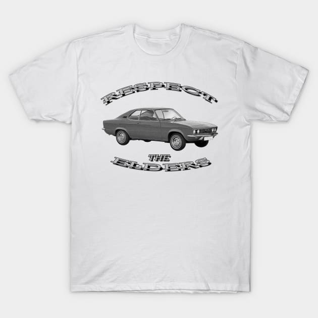 Opel Manta Black/White 'Respect The Elders' T-Shirt by CarEnthusast